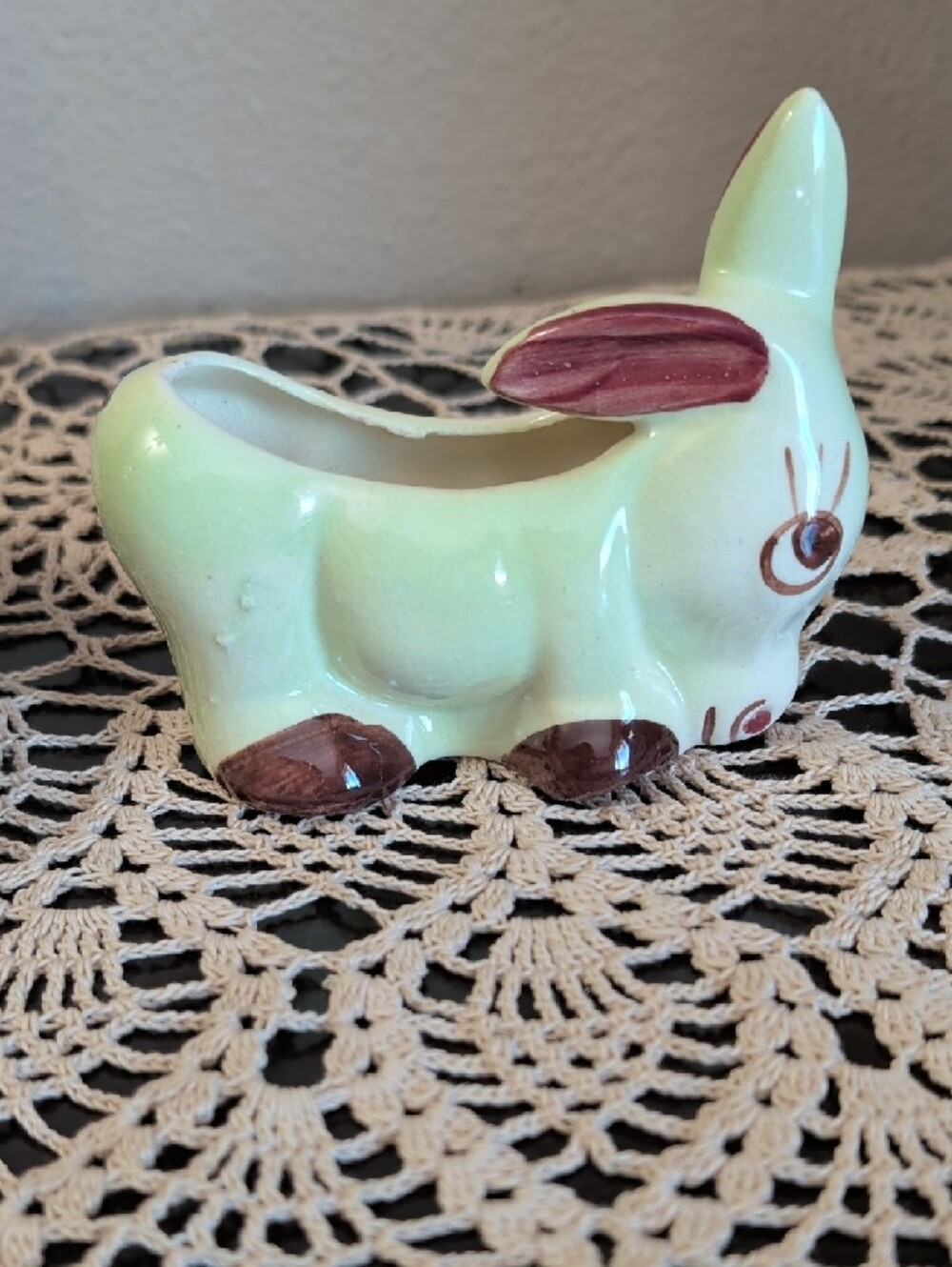 Vintage Ceramic Bunny Planter in Mint Green - Picture 2 of 7